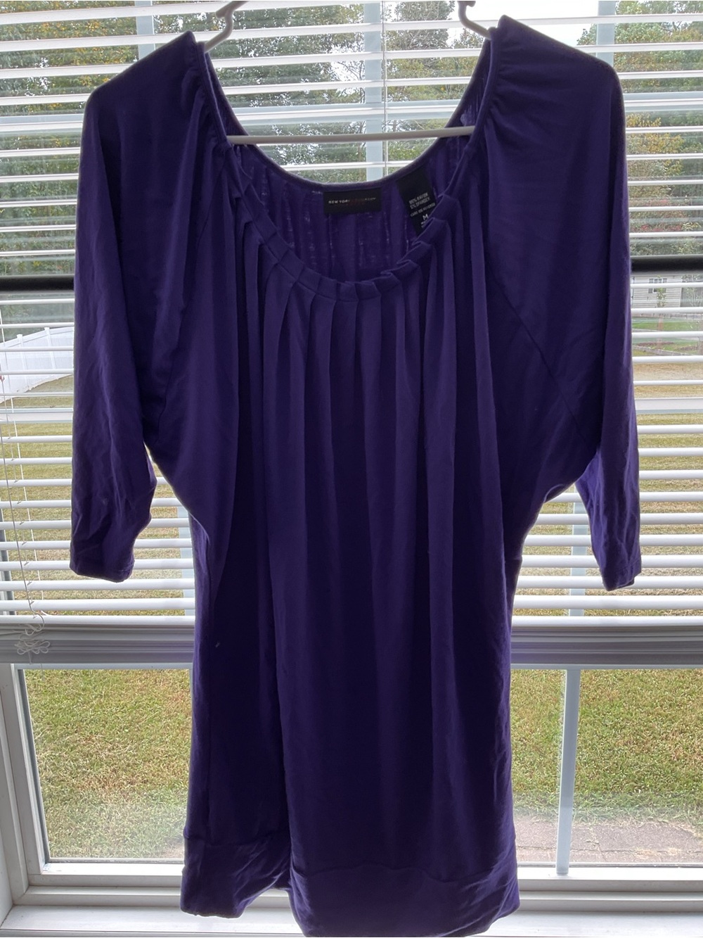New York & Company Deep Purple Pleated Scoop-Neck Blouse